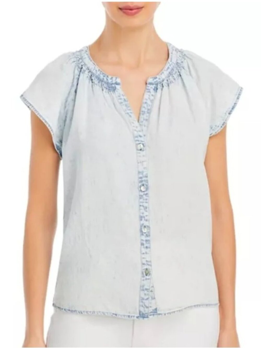 Rails Alena Chambray Acid Wash Shirt Linen Blend Size L
